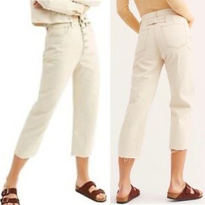 Free People barrel button fly high rise cropped jeans